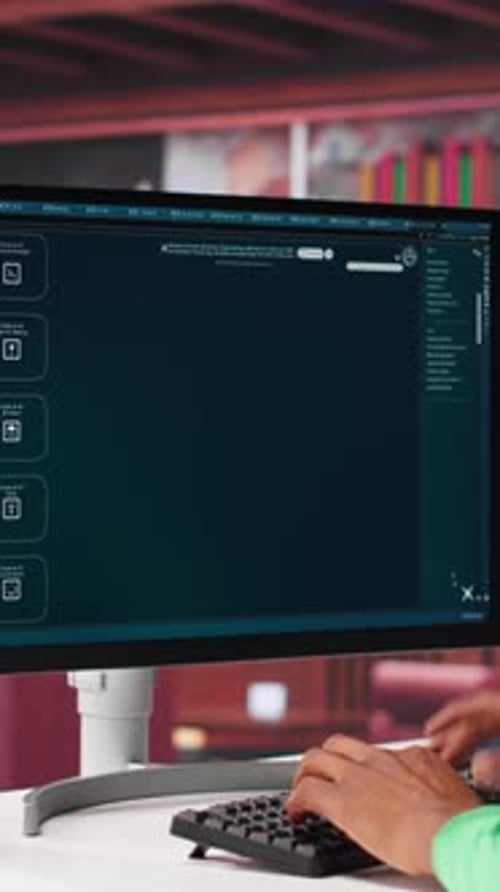 Vertical Video Black Graphic Designer Working in Loft with AI Image Generator