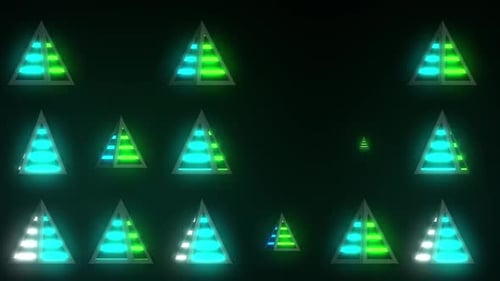 Dynamic glowing geometric shapes pulse with vibrant energy in dark space