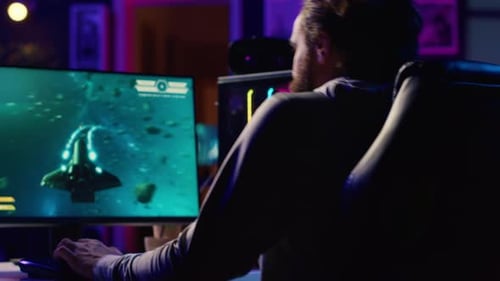 Man Shooting Asteroids in Spaceship Flying Singleplayer Game