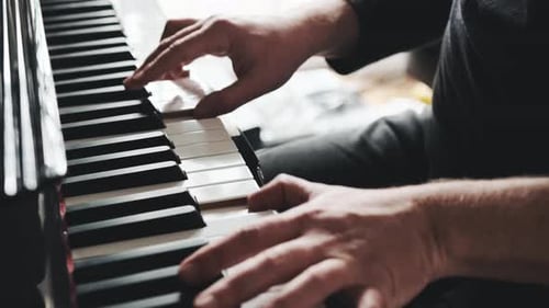 Hands Play Piano Music Indoors