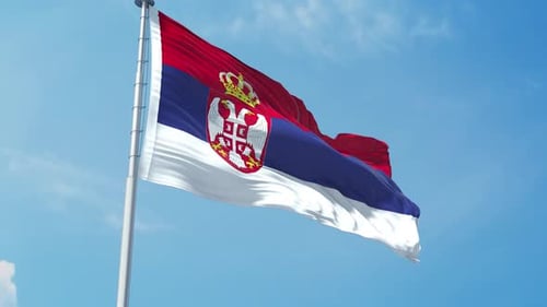 Realistic Serbian Flag Waving Loop in Blue Sky