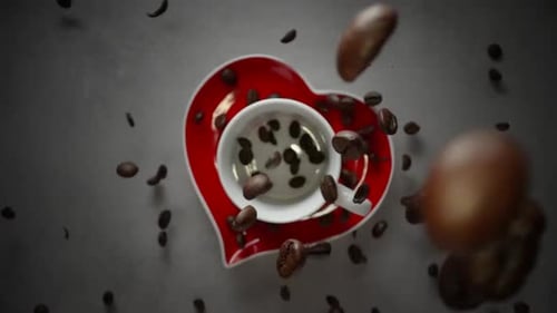 Beans Fall Into the Cup Under a Red Heart