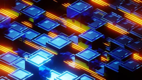 Blue And Orange Sci Fi Neon Motion Background Loop Animation In 4K