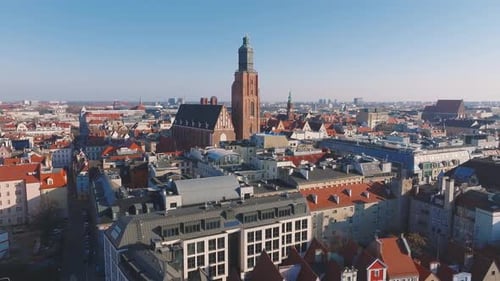 Aerial View of Wroclaw's Old Town Oder River and Historic Landmarks