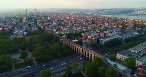 Valens Aqueduct Aerial Istanbul Turkey Roman Empire Eastern Shore Silk Road Shot Skyline Diversity