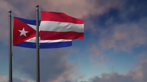 Realistic Waving Flags of Cuba and Austria Animation