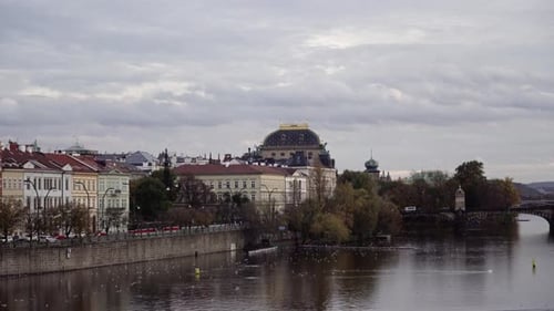 National Theatre in Prague, Czech Republic, Vltava wide angle view from Charles Bridge