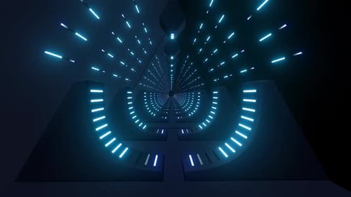 Futuristic neon tunnel with glowing lights, perfect for sci-fi scenes