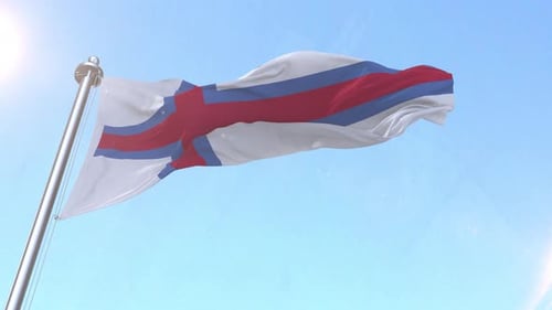 Faroe Islands National Flag Waving Realistically in Wind