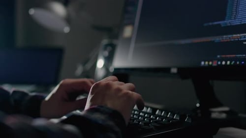 A Professional Programmer Works Remotely In A Home Office, Writes Code To Create Software From