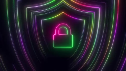 Security Shield Glowing Speed Lines With Padlock V2
