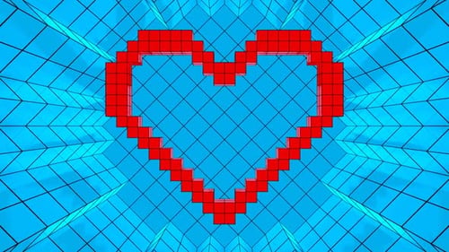 Red And Cyan Pixel Heart Background Vj Loop In HD