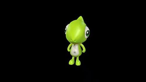 Cute Green Alien Character Looking Around and Jumping Animation