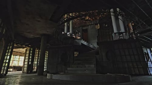Dark Interior of Ruined Building