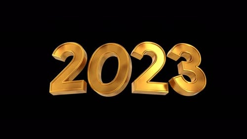 happy new year 2023 gold text with black isolated background 3d illustration rendering 4k resolution