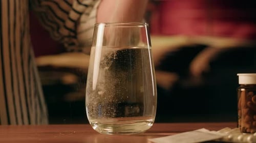 Powder Poured into Glass of Water Close Up