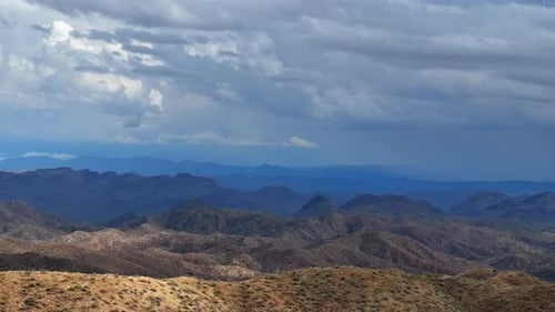 Aerial view of desert mountains, United States.