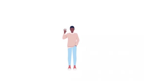 El personaje animado saluda en inglés