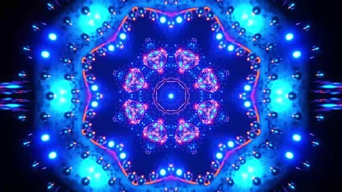 Abstract kaleidoscope motion with vibrant neon lights dancing