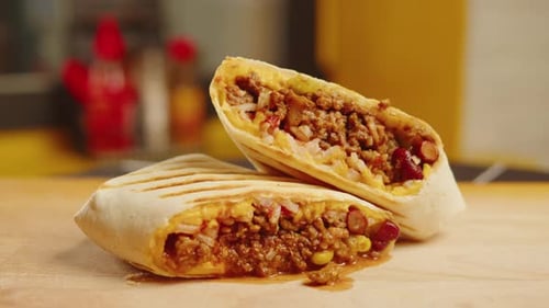 Close Up of Chef Cooking Burrito Eating Traditional Mexican Food Tex Mex Cuisine