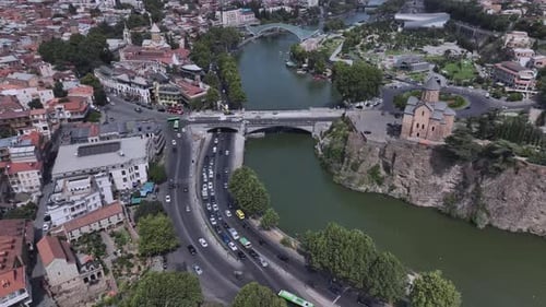 Flying Over The Center Of Tbilisi