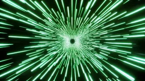 Tunnel de vitesse à néon vert de science-fiction, mouvement de voyage dans l'hyperespace