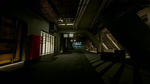 Futuristic Space Corridor Silent Futuristic Passage with Equipment and Lighting