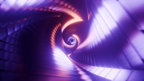 Sci Fi Metal Tunnel Loop With Reflected Purple And Orange Lights Vj Background