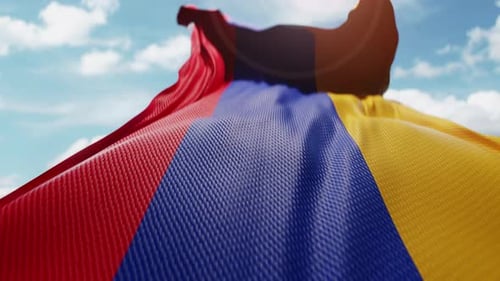 Realistic Armenian Flag Waving Against Blue Sky