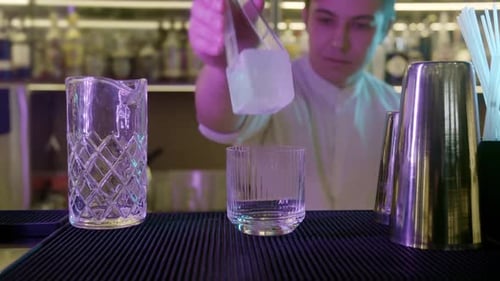 Bartender Add Ice to Glass Bar or Restaurant