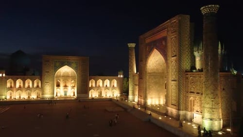 Registan Square in Samarkand Uzbekistan at night
