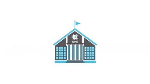 Flat Design Bank Building Icon Reveal Animation