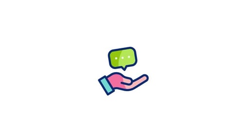Animated Hand Holding Speech Bubble Flat Design Icon