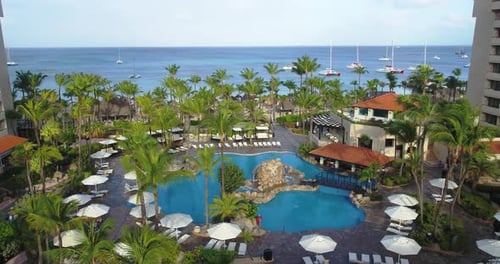 Aerial Drone of Tropical Beach Resort & Pool