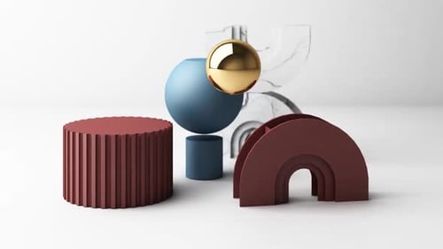 Abstract Geometric Shapes Animation with Metallic Sphere