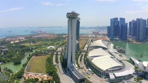 Drone Aerial view 4k Footage Of Singapore Skyscrapers With City. Corporate Offices Singapore.