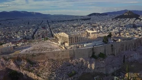 Aerial Footage of Historic Acropolis Parthenon in Athens Greece