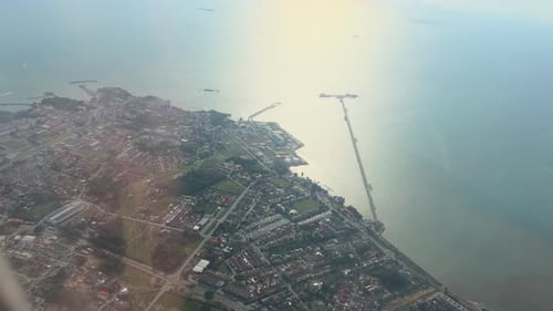 Aerial view from aeroplane window over Osaka prefecture, Japan