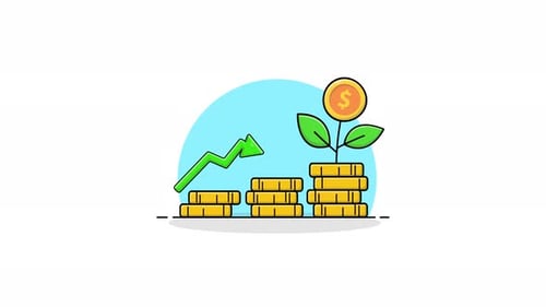 Animated Financial Growth with Coin Stacks and Plant Icon