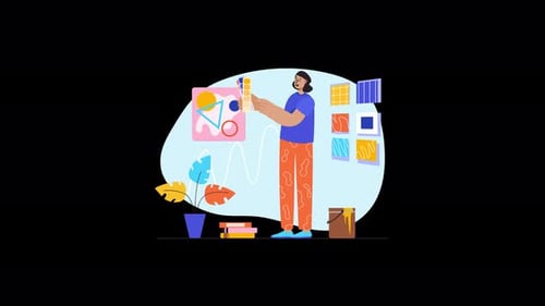 Persona que crea arte y selecciona colores en un espacio creativo