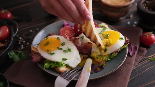 Appetizing Open-Faced Egg and Bacon Sandwich