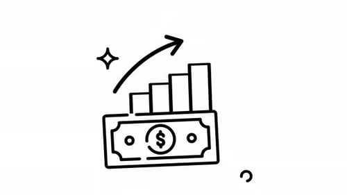 Animated Made in uk a bill line art with a chart and an arrow pointing up.