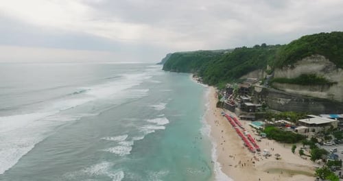 Aerial of Melasti Beach and the Indian Ocean, Bali, Indonesia