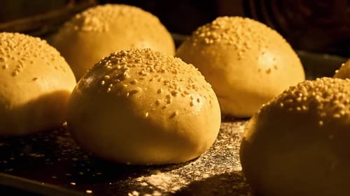 Golden Hamburger Buns Fresh Out of the Oven