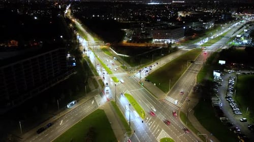 4K,Time lapse night traffic of the expressway, motorway and highway in the detail of intersection