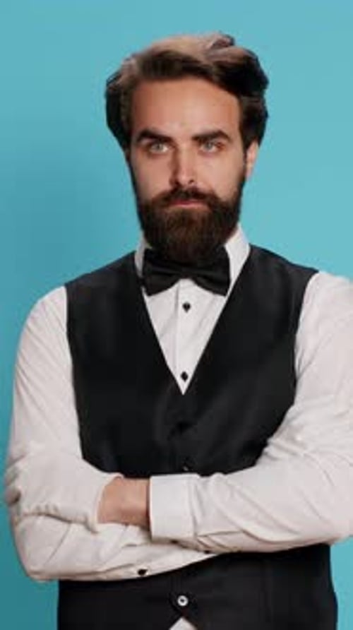 Vertical Video Hotel Porter Wears Gloves for Assistance