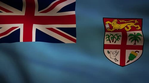 Fiji National Flag Waving with Coat of Arms Seamless Loop