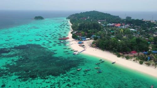 Koh Lipe Island Thailand. Aerial View of Exotic Tropical Island White Sand Beach