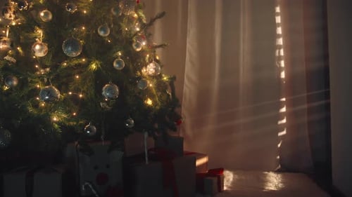 Christmas Tree with Gifts in a Cozy Home