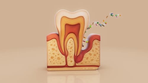Conceptual 3D animation of periodontitis with bacteria under the gums